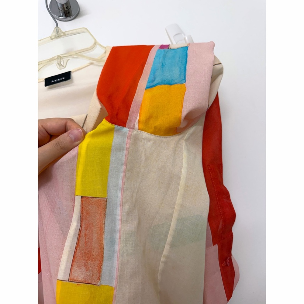 Akris Mural Print Cotton Shirt Tunic Blouse Red Beige Colorblock Geometric 6 - Picture 13 of 13